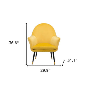 Homeroots 30" Yellow And Black And Gold Velvet Arm Chair   395047