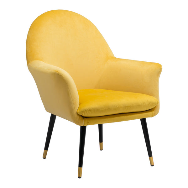 Homeroots 30" Yellow And Black And Gold Velvet Arm Chair   395047