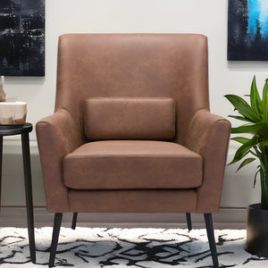 Homeroots 29" Brown And Black Faux Leather Arm Chair And Toss Pillow   395049