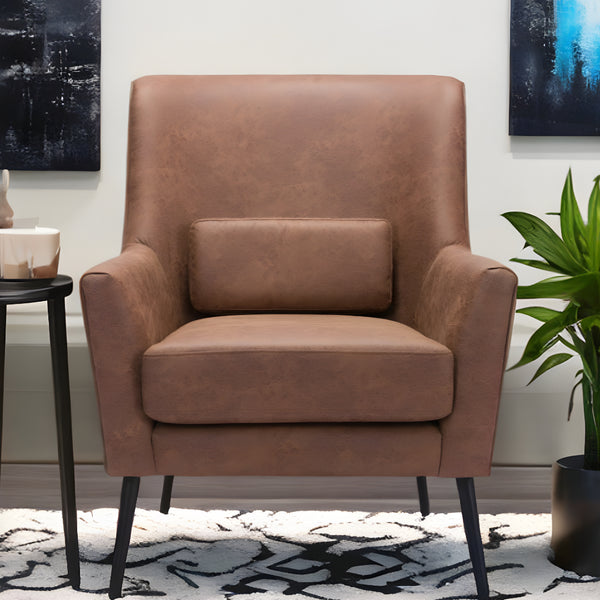 Homeroots 29" Brown And Black Faux Leather Arm Chair And Toss Pillow   395049