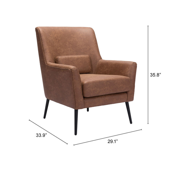 Homeroots 29" Brown And Black Faux Leather Arm Chair And Toss Pillow   395049