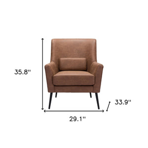 Homeroots 29" Brown And Black Faux Leather Arm Chair And Toss Pillow   395049