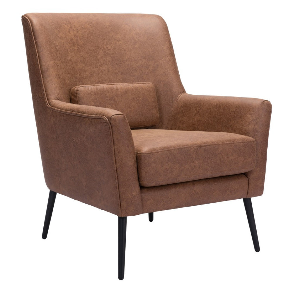 HomeRoots 29" Stylish Brown Faux Leather Armchair with Black Accents & Coordinating Toss Pillow for Comfort 395049