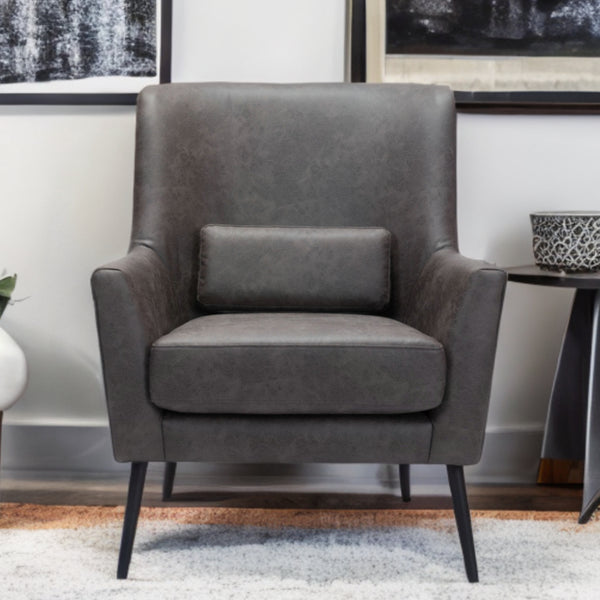 Homeroots 29" Black Faux Leather Arm Chair And Toss Pillow   395050