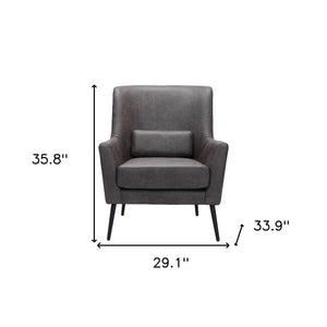 Homeroots 29" Black Faux Leather Arm Chair And Toss Pillow   395050