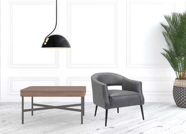 Homeroots 27" Grey Faux Leather And Gold Arm Chair   395052