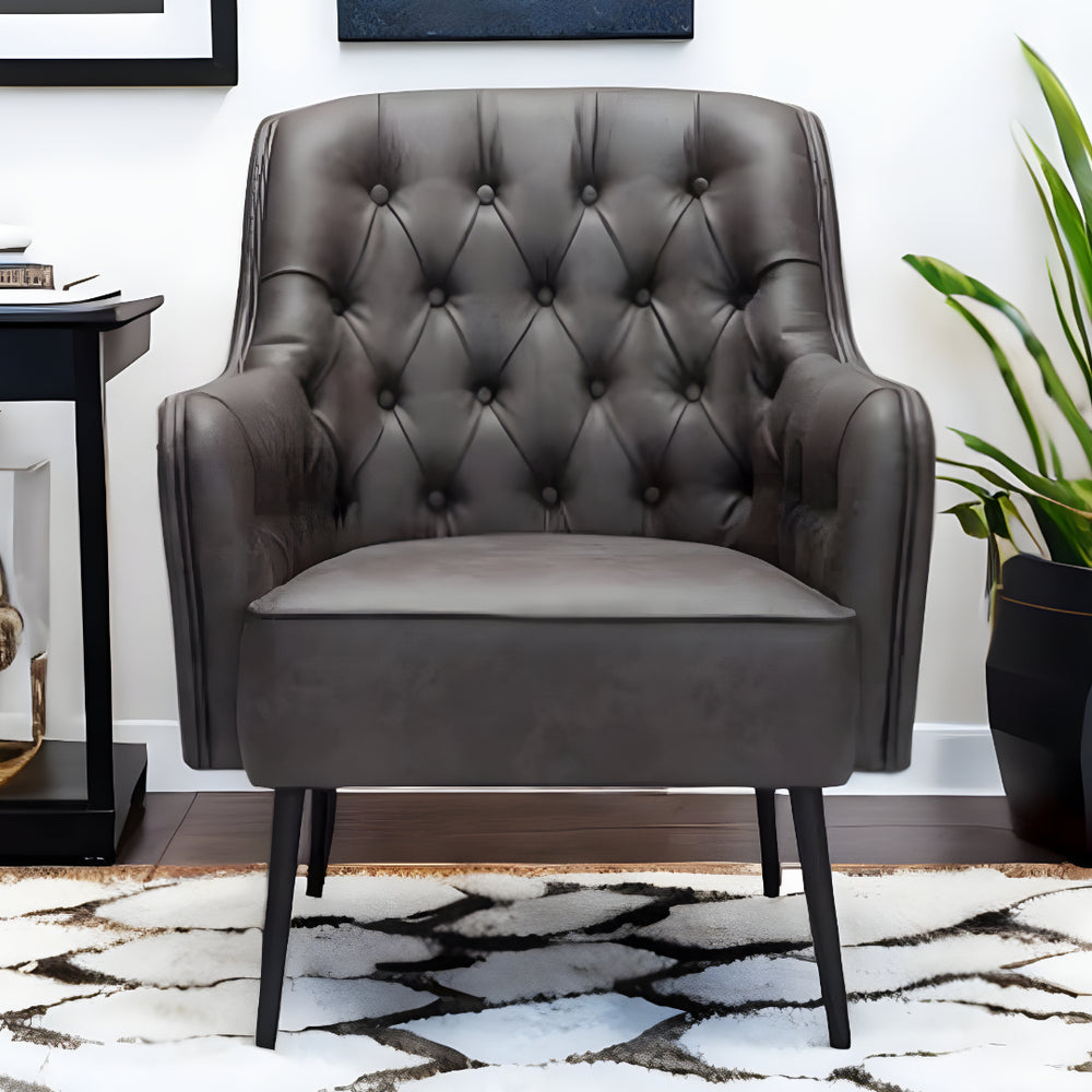 Homeroots 29" Black Faux Leather Tufted Arm Chair   395054