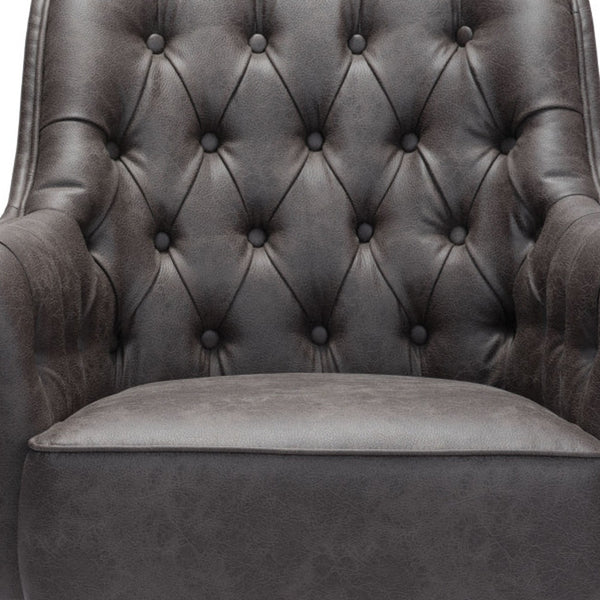 Homeroots 29" Black Faux Leather Tufted Arm Chair   395054