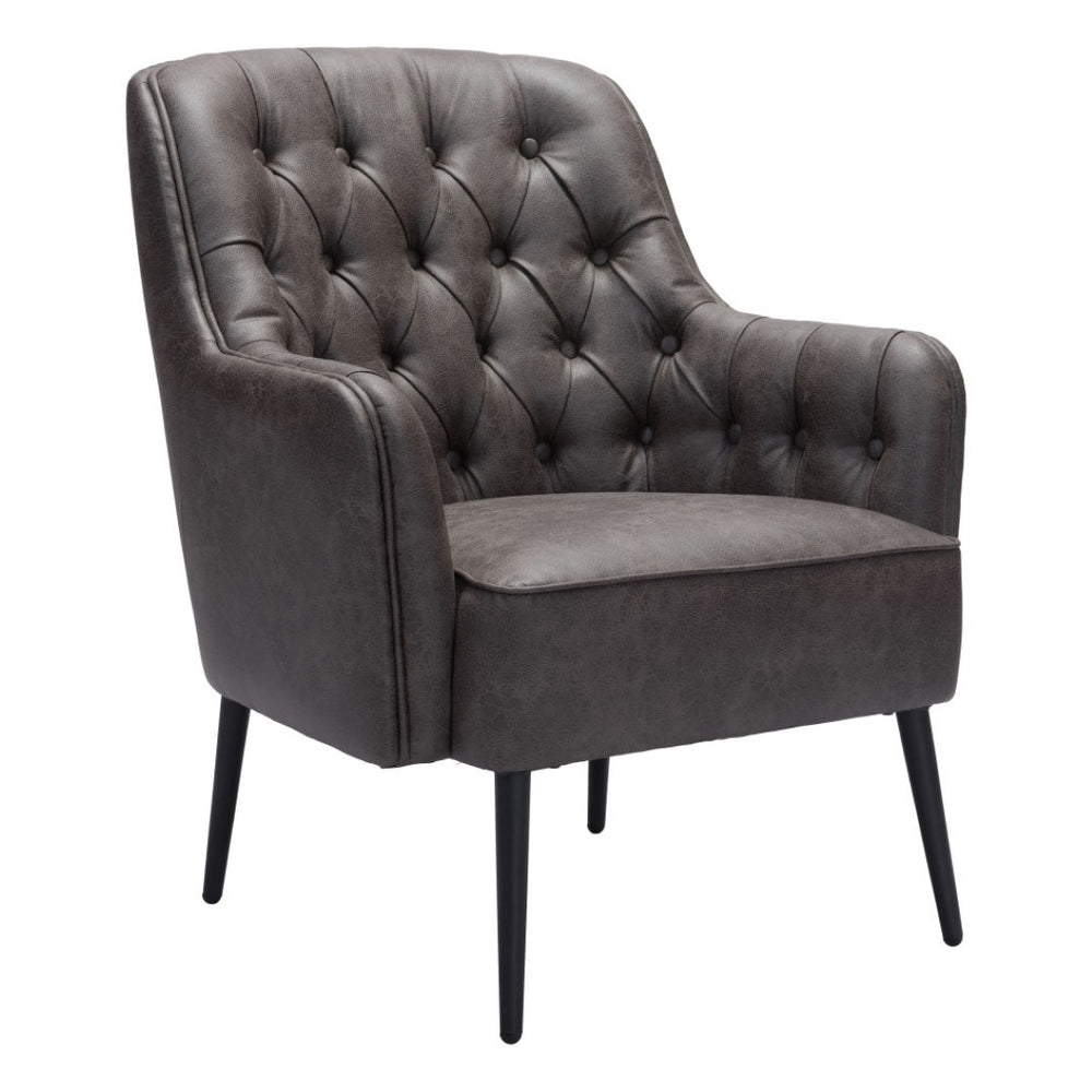 HomeRoots 29" Black Faux Leather Chesterfield Chair - Stylish Tufted Design with Plush Comfort for Any Room 395054