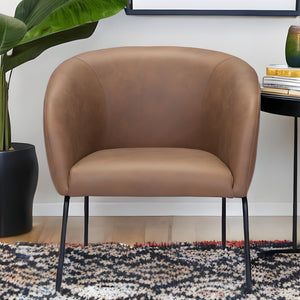 Homeroots 28" Brown And Black Faux Leather Barrel Chair   395055