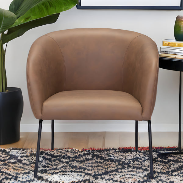 Homeroots 28" Brown And Black Faux Leather Barrel Chair   395055