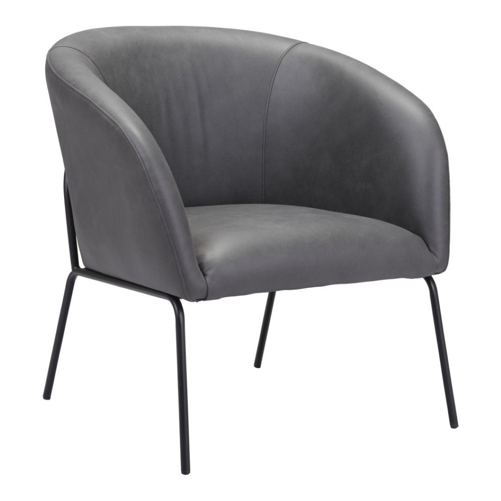 HomeRoots 28" Gray Faux Leather Club Chair - Stylish Upholstered Barrel Design for Comfort & Versatile Decor 395056