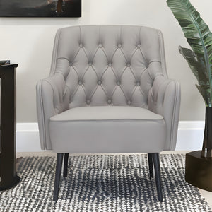 Homeroots 29" Gray And Black Faux Leather Tufted Arm Chair   395058
