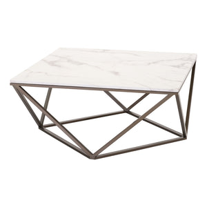 Homeroots 36" White Faux Marble And Steel Square Coffee Table   395071