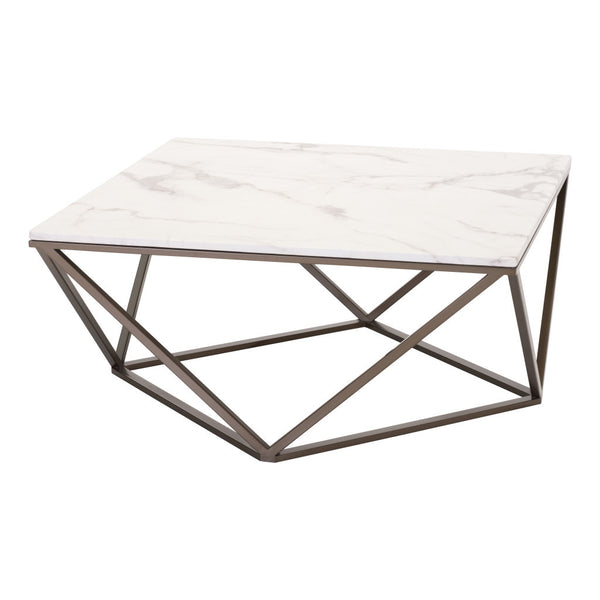 Homeroots 36" White Faux Marble And Steel Square Coffee Table   395071