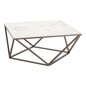 Homeroots 36" White Faux Marble And Steel Square Coffee Table   395071