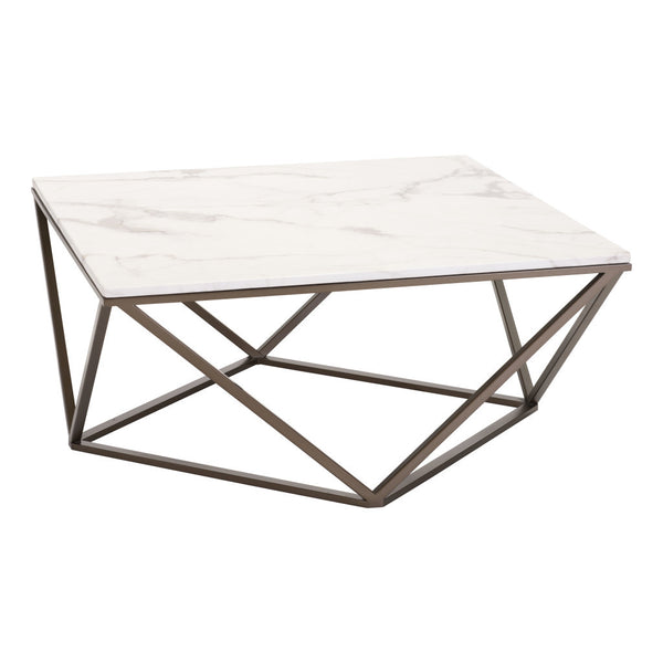 Homeroots 36" White Faux Marble And Steel Square Coffee Table   395071