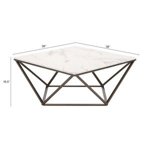 Homeroots 36" White Faux Marble And Steel Square Coffee Table   395071