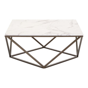 Homeroots 36" White Faux Marble And Steel Square Coffee Table   395071
