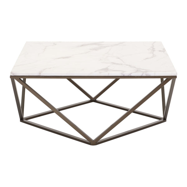 Homeroots 36" White Faux Marble And Steel Square Coffee Table   395071