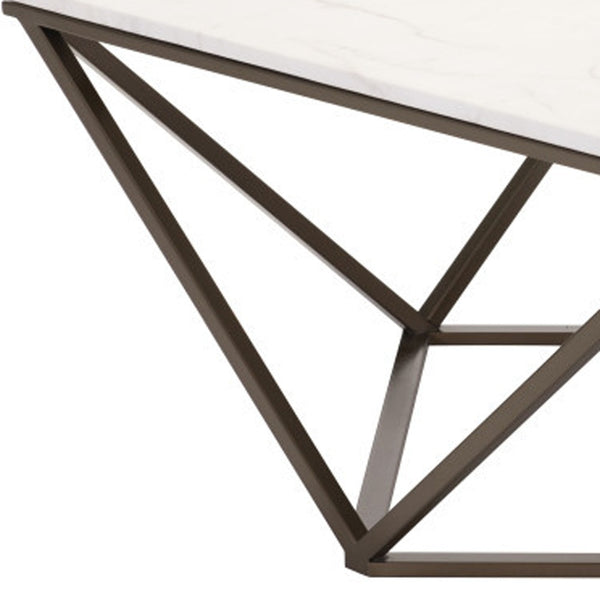 Homeroots 36" White Faux Marble And Steel Square Coffee Table   395071