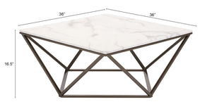 Homeroots 36" White Faux Marble And Steel Square Coffee Table   395071