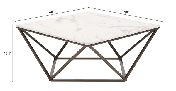 Homeroots 36" White Faux Marble And Steel Square Coffee Table   395071