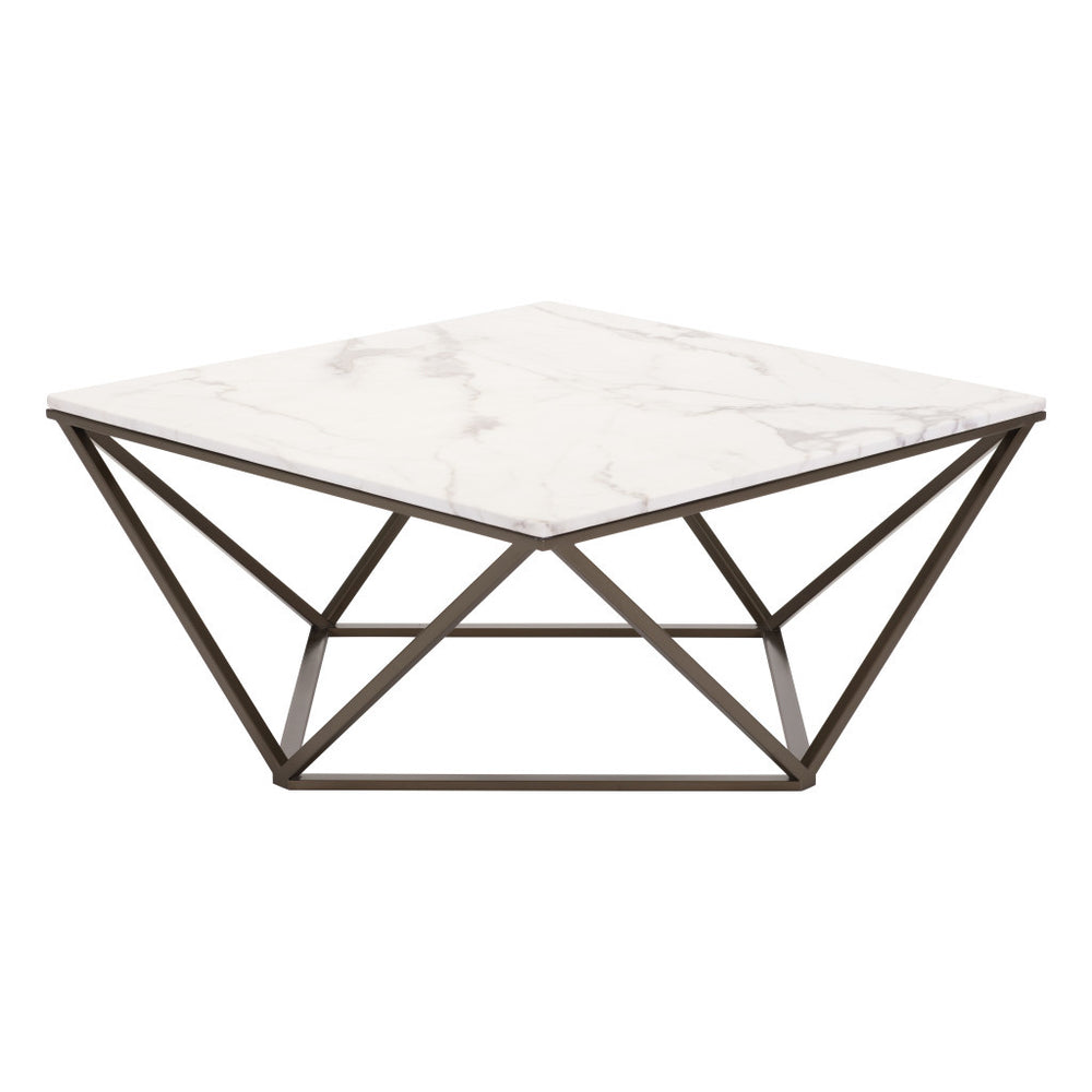 Homeroots 36" White Faux Marble And Steel Square Coffee Table   395071