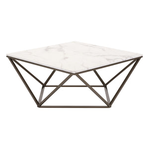 Homeroots 36" White Faux Marble And Steel Square Coffee Table   395071