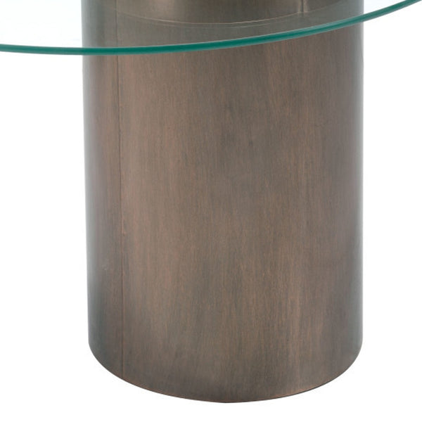 Homeroots Set Of Two 32" Clear And Antique Gold Glass And Steel Round Coffee Table   395072