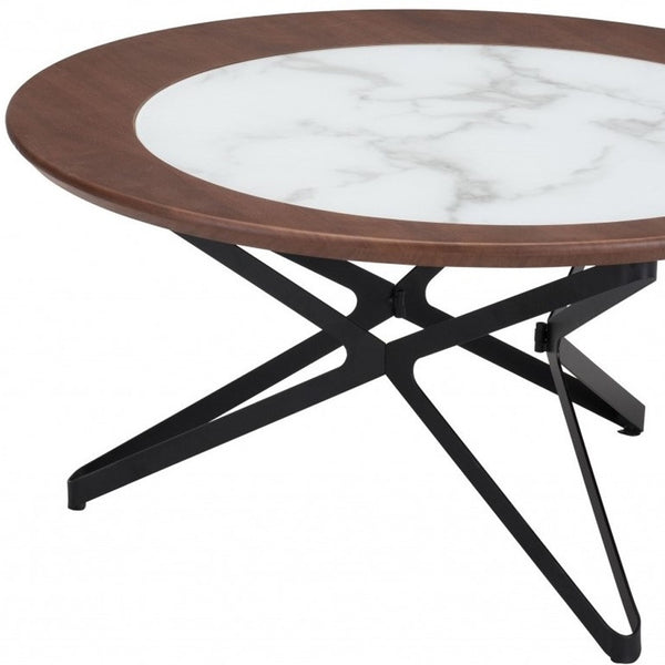 Homeroots Set Of Two 32" Brown White And Black Manufactured Wood Glass And Steel Round Bunching Coffee Tables   395077