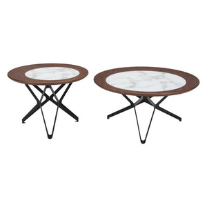Homeroots Set Of Two 32" Brown White And Black Manufactured Wood Glass And Steel Round Bunching Coffee Tables   395077