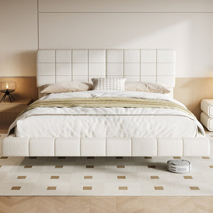 English Elm Christopher Knight Home® - White Boucle Floating Bed With Led Light, King - Modern Comfort, Safety Features & Easy Cleaning N769P304636W