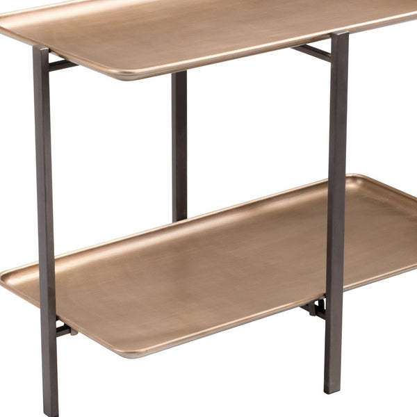 Homeroots 33" Gold And Black Steel Coffee Table With Shelf   395081