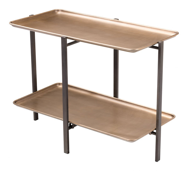 Homeroots 33" Gold And Black Steel Coffee Table With Shelf   395081