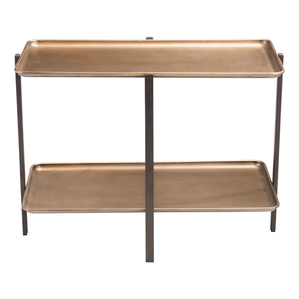 Homeroots 33" Gold And Black Steel Coffee Table With Shelf   395081