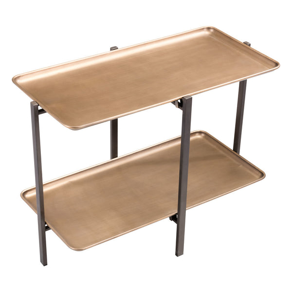 Homeroots 33" Gold And Black Steel Coffee Table With Shelf   395081