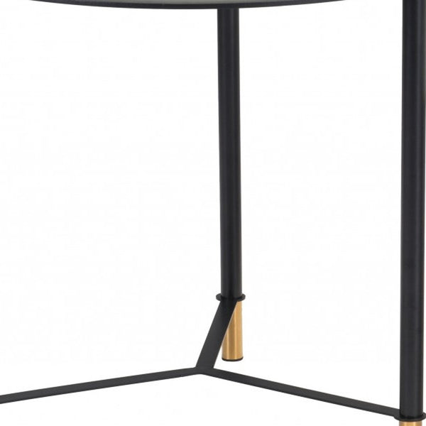 Homeroots Set Of Two 32" White And Black Glass And Faux Marble And Steel Round Bunching Coffee Tables   395083