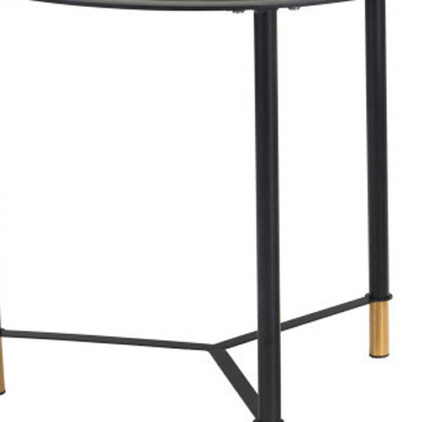 HomeRoots Set of Two Modern Round Faux Marble and Glass Coffee Tables with Black Steel Base for Any Space 395083