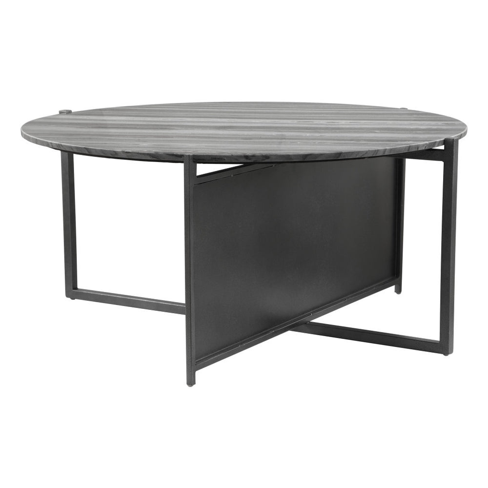 Homeroots 36" Gray And Black Genuine Marble And Steel Round Coffee Table   395089