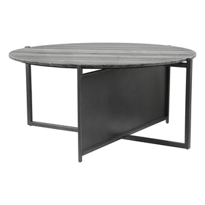Homeroots 36" Gray And Black Genuine Marble And Steel Round Coffee Table   395089