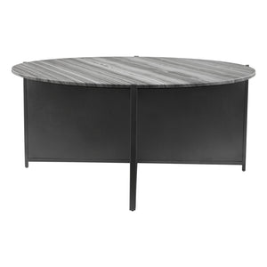Homeroots 36" Gray And Black Genuine Marble And Steel Round Coffee Table   395089