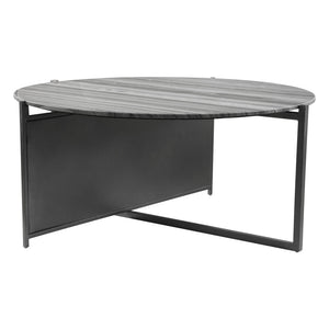 Homeroots 36" Gray And Black Genuine Marble And Steel Round Coffee Table   395089