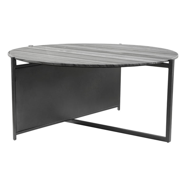 Homeroots 36" Gray And Black Genuine Marble And Steel Round Coffee Table   395089