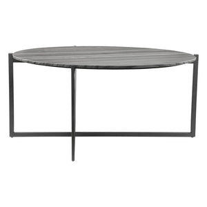 Homeroots 36" Gray And Black Genuine Marble And Steel Round Coffee Table   395089