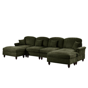 English Elm Classic U Shape 4 Seater Modular Sectional Sofa – Elegant Chenille With Removable Skirts & Ottomans W3041S00273