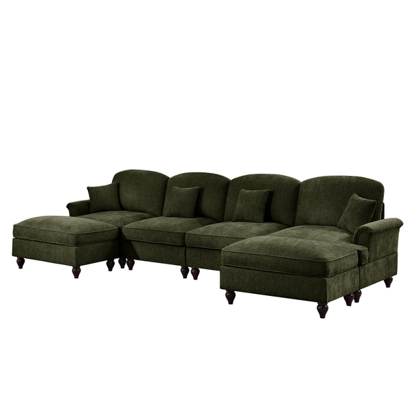 English Elm Classic U Shape 4 Seater Modular Sectional Sofa – Elegant Chenille With Removable Skirts & Ottomans W3041S00273