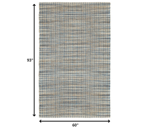 Homeroots 5' X 8' Blue And Ivory Hand Woven Area Rug  Jute 395096