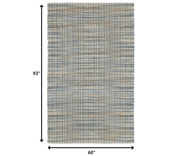 Homeroots 5' X 8' Blue And Ivory Hand Woven Area Rug  Jute 395096