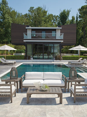 Lexington Tommy Bahama Outdoor 3950-33-42 La Jolla Outdoor Sofa: Elegant Teak Design With Plush Upholstery & Performance Fabrics Taupe  3950-33-42